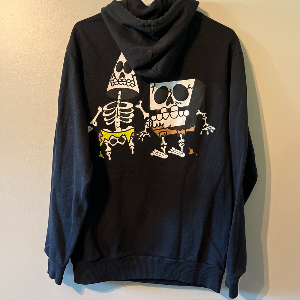 Men’s Small Nickelodeon Spongebob Patrick Skeleton Hoodie Sweatshirt Black